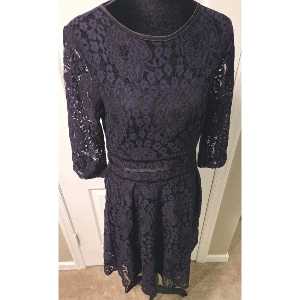 Miusol Midi Purple/Black Lace Fit & Flare Cocktail Dress 3/4 Sleeve - Size M